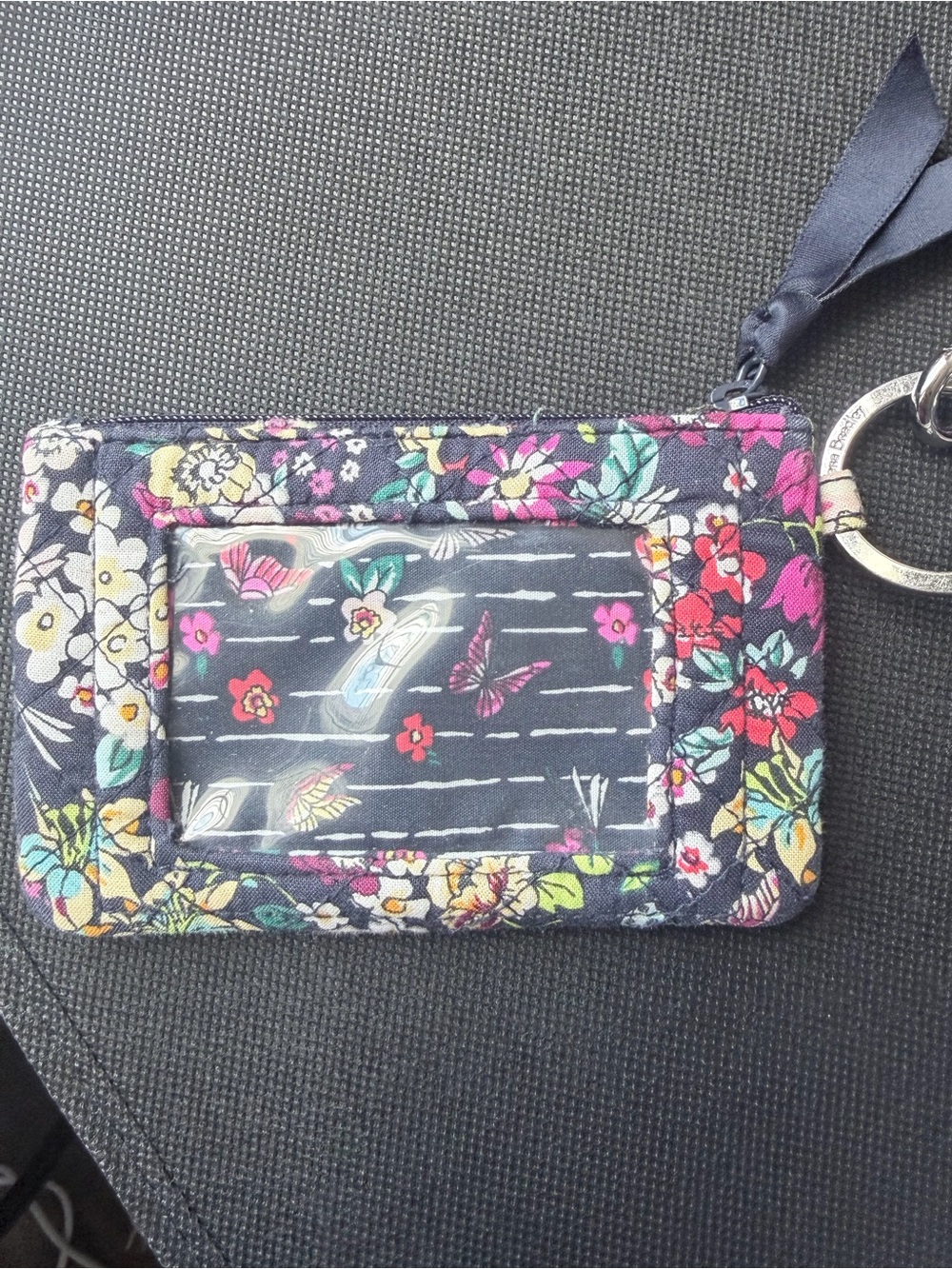 Vera Bradley Floral Navy ID Holder with Key Ring